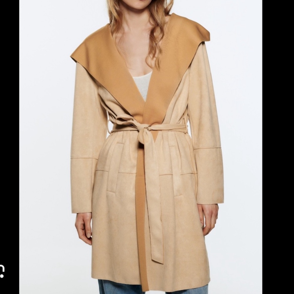[SOLD] Zara suede hooded coat camel color
